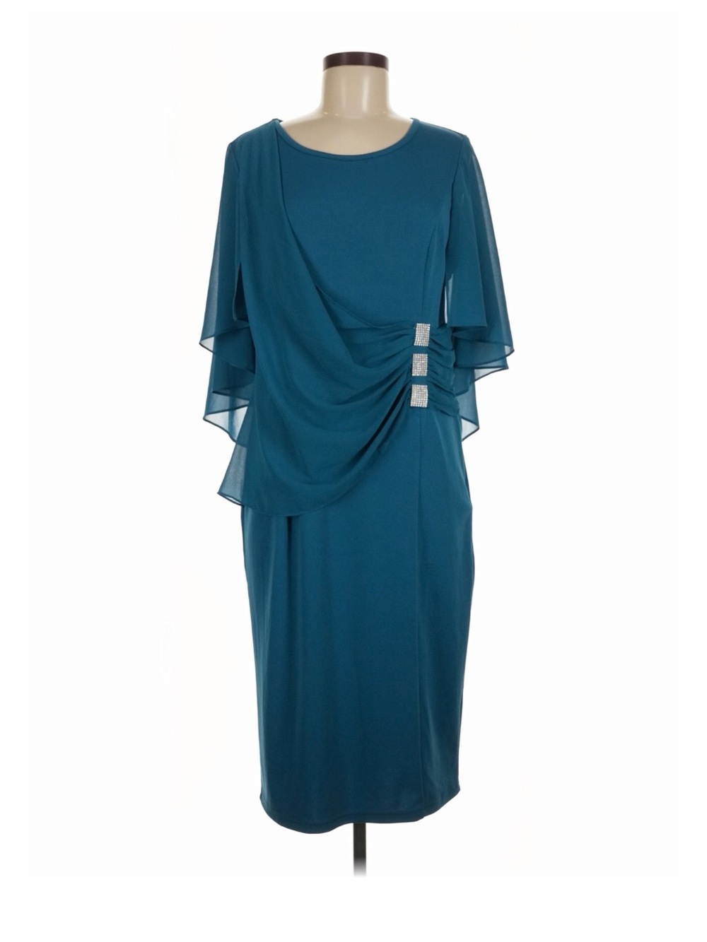Hanna Nikole Teal Draped Chiffon Cape Sheath Dress women’s plus size 22W